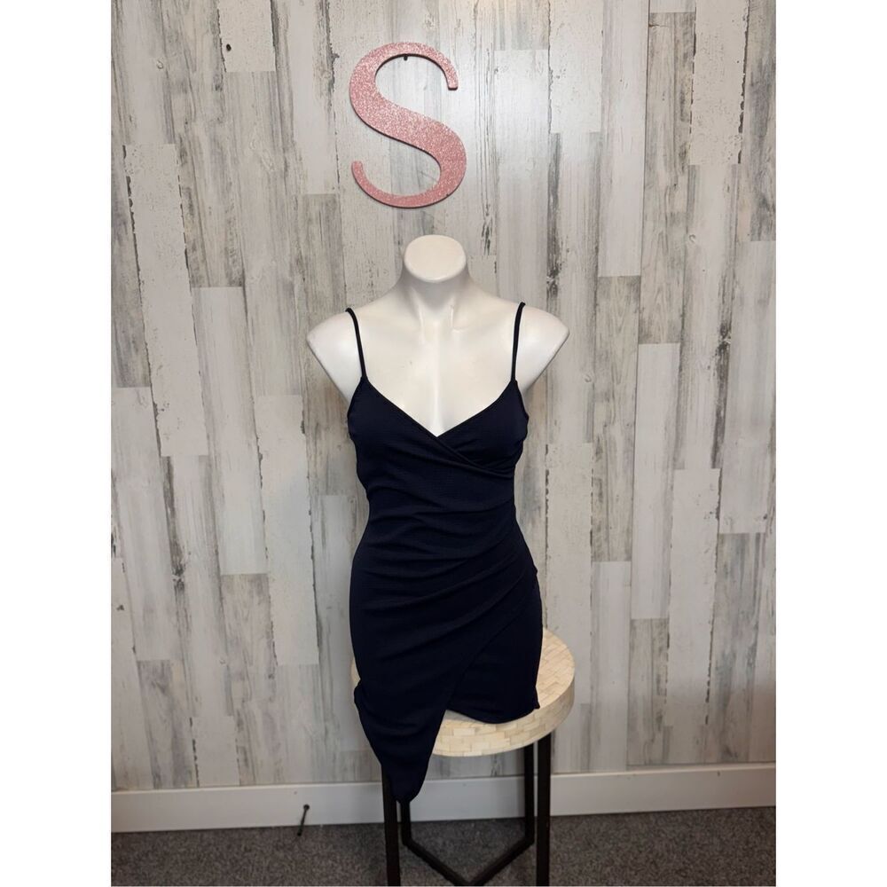 Love J Navy Blue Asymmetrical Bodycon Mini Dress | Size Small
